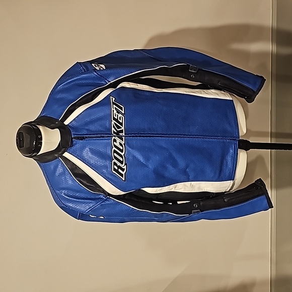 Joe Rocket Men's Size 44 (L) Leather Black & Blue Padded Motorcycle Bike Jacket